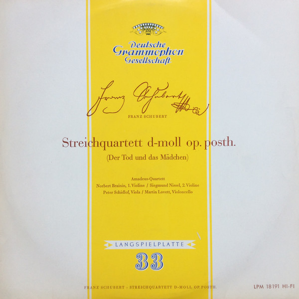 Franz Schubert 'Amadeus-Quartett 'Streichquartett D-moll Op. Posth' LP/Classic/Germany/Nm
