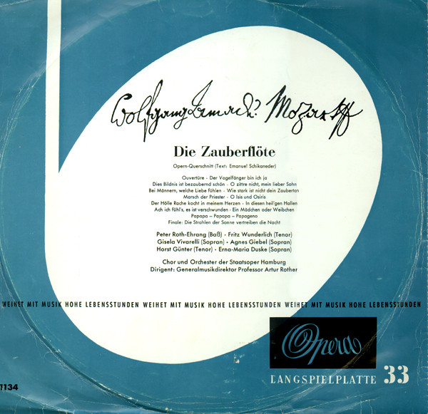 Wolfgang Amadeus Mozart 'Die Zauberfl?te Opern-Querschnitt' LP/1959/Opera/Germany/Nm