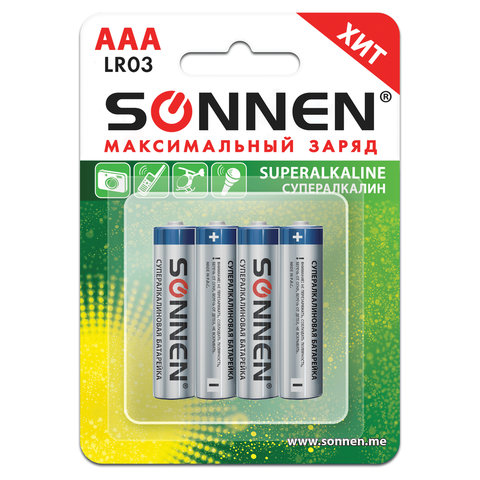 Батарейки Sonnen Super Alkaline AAA LR03 24А алкалиновые 4шт