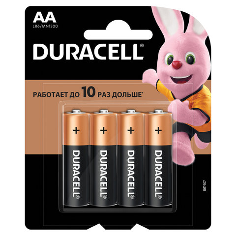 Батарейки DURACELL Basic, AA (LR06, 15А), алкалиновые, 4 шт.'