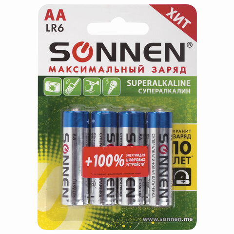 Батарейки Sonnen Super Alkaline АА LR6 15А алкалиновые 4шт