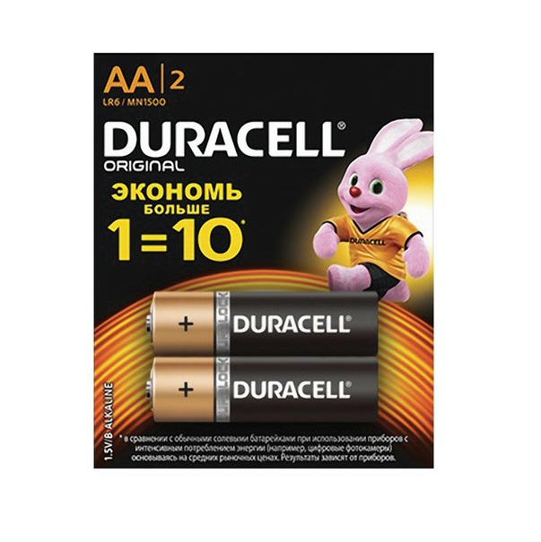Батарейки DURACELL Basic, AA (LR06, 15А) алкалиновые 2шт 