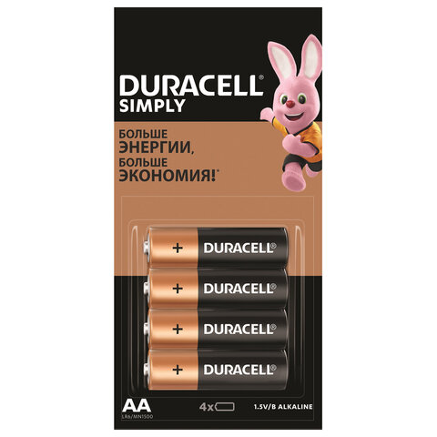 Батарейки Duracell Simply AA 4 шт LR06 15А алкалиновые пальчиковые