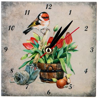 Часы Glass Moon Птичка и Тюльпаны 10х10см