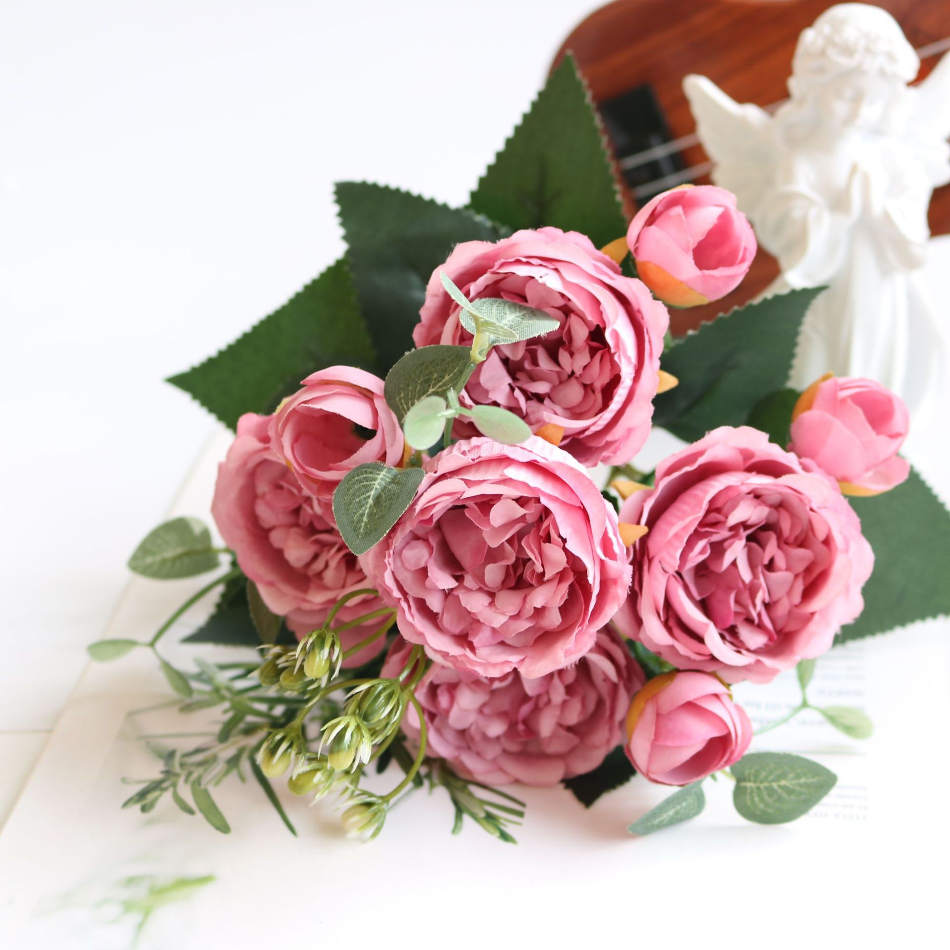 Искусственные цветы NN Букет Роза английская 9шт темно-розовый