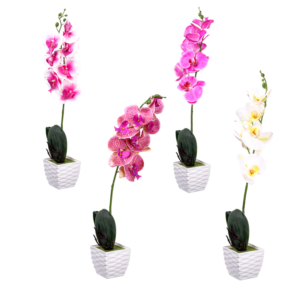 Цветочная композиция Ladecor Орхидеи 45см в декоративном горшке пластик