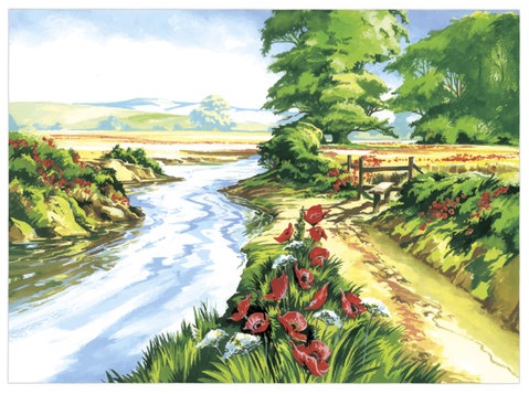 Картина по номерам Остров Сокровищ Цветы у Ручья А3 с акриловыми красками и кистью, на картоне