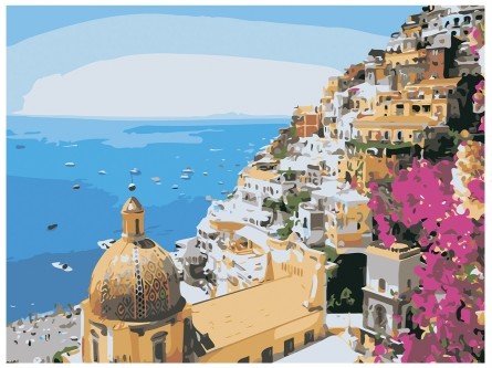 Картина по номерам Рыжий Кот Красивый греческий город 30x40см на холсте 
