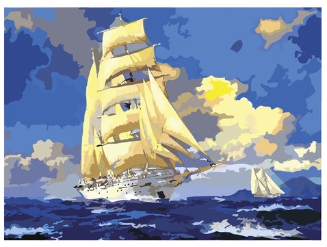 Картина по номерам Остров Сокровищ Парусник А3 с акриловыми красками и кистью, на картоне 