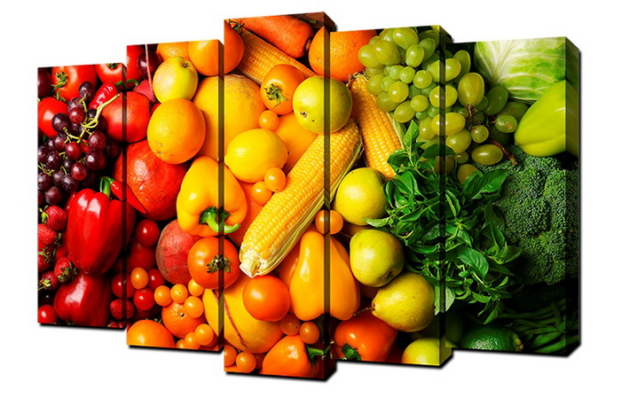 Картина модульная Постер-Лайн Фрукты овощи 4 125х80 см 5 частей 
