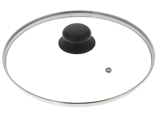 Крышка стеклянная Фокус 28см с черной ручкой толщина 3,5 мм