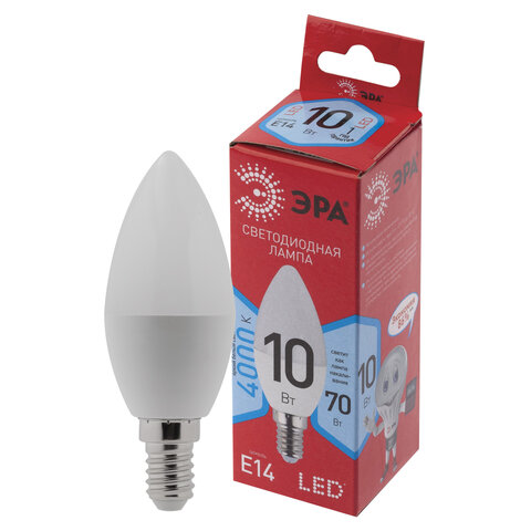 Лампа светодиодная Эра 10(70)Вт цоколь Е14, свеча, нейтральный белый, 25000ч, LED B35-10W-4000-E14