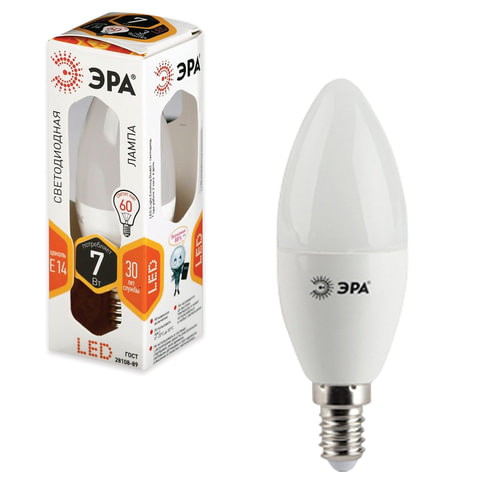 Лампа светодиодная Эра 7 (60) Вт цоколь E14 свеча теплый белый свет 30000 ч