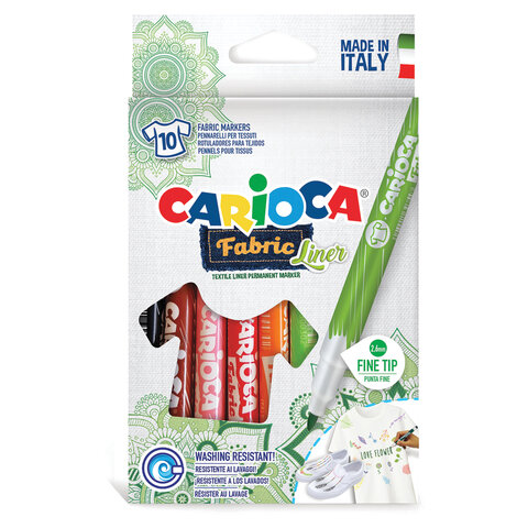 Маркер для ткани Carioca Fabric 10 цветов, круглый наконечник 2,6 мм, 42909