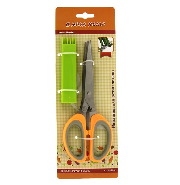 Ножницы кухонные Nova Home для нарезки зелени с футляром для чистки лезвий