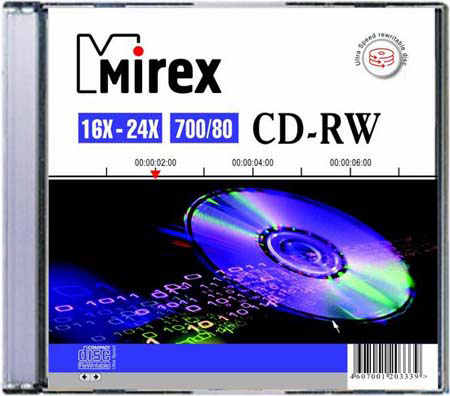 Диск Mirex CD-RW 700mb 16x-24х Slim 80min