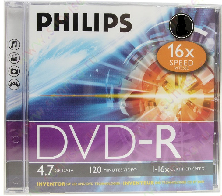 Диск Philips DVD-R 4.7Gb 16x Jewel 120min