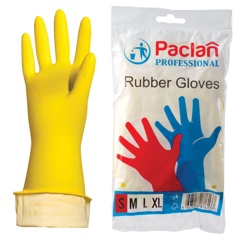 Перчатки хозяйственные Paclan Professional латексные S малый желтые
