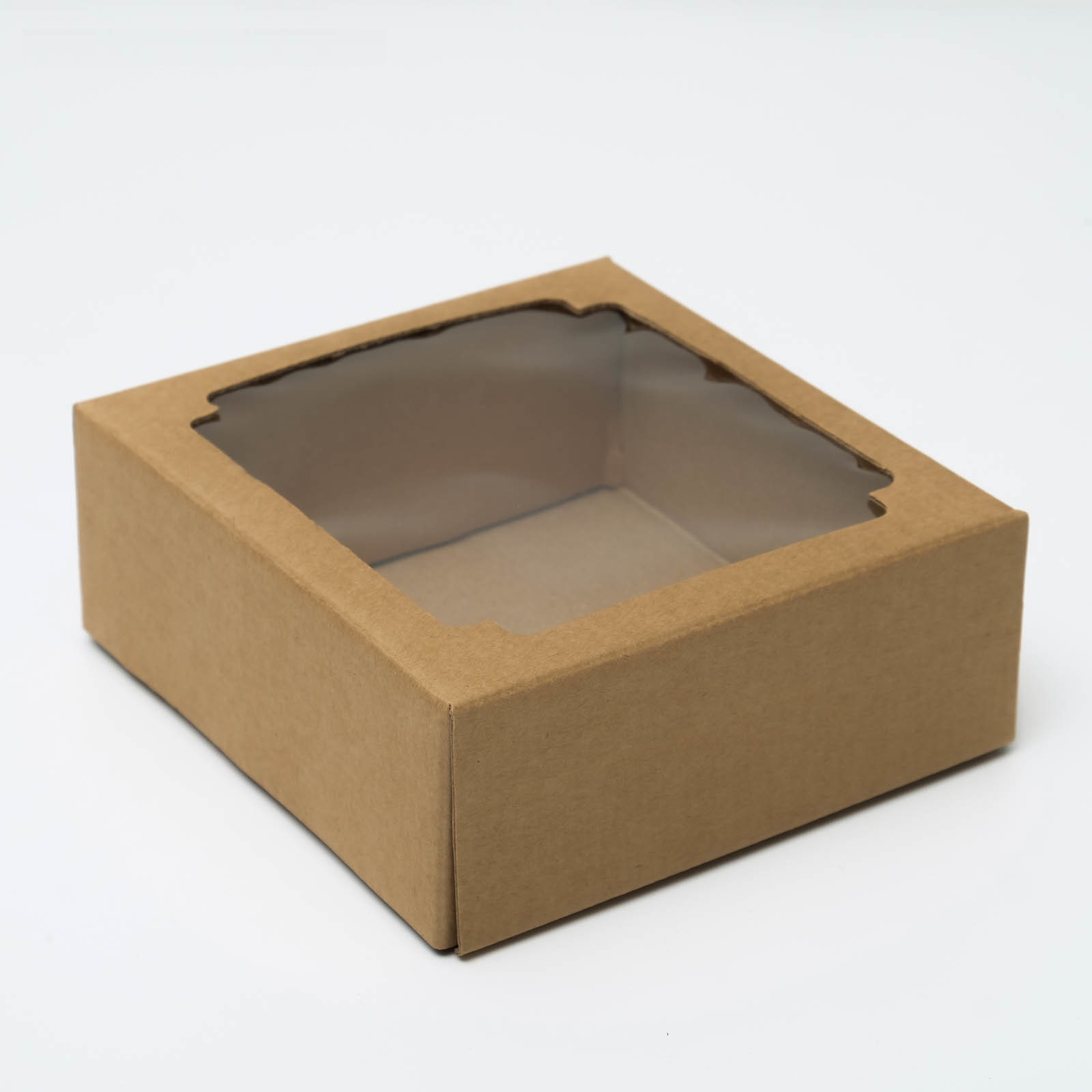 Коробка складная SLand 14,5х14,5х6 см без печати крышка-дно бурая с окном 