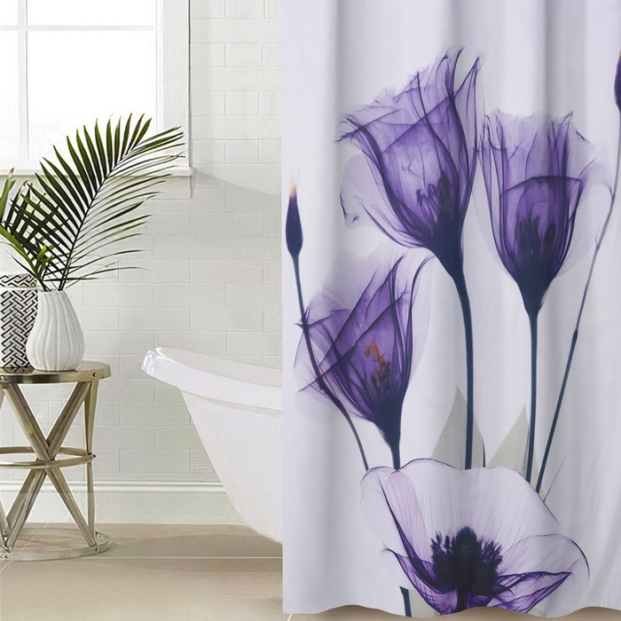 Штора для ванной Доляна Магические цветы 180x180 см, полиэстер