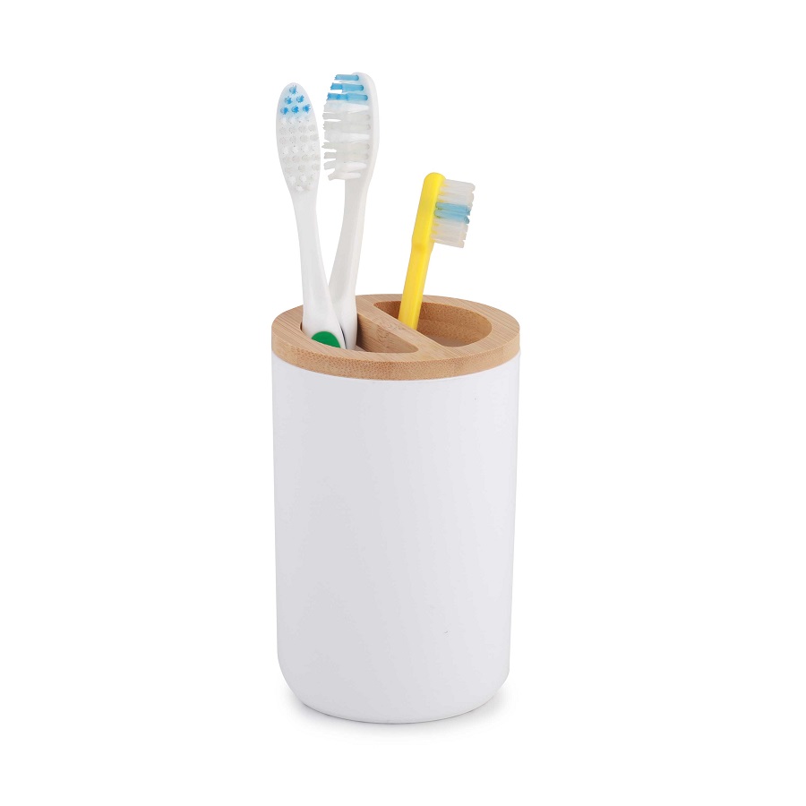 Стакан для зубных щеток Альтернатива Бамбук с разделителем белый 