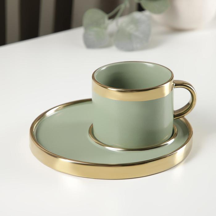 Чайная пара SLand Акварель чашка 200 мл, блюдце 15,5х6 см бледно-зеленый