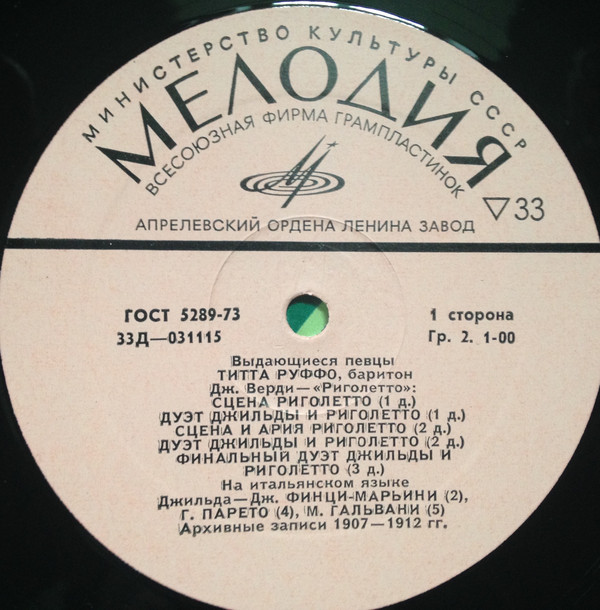 Titta Ruffo '    ' LP/Classic/USSR/Nm