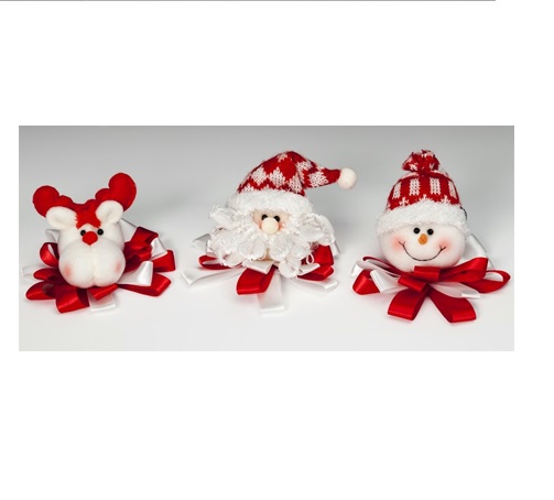 Санта/Снеговик/Лось подвески с ленточками красно-белые 14см