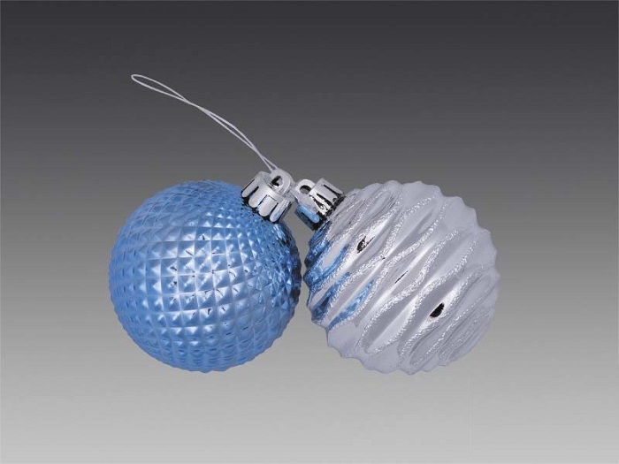 Гроздь из 2-х фигурных шаров: серебряная волна/голубой  6см