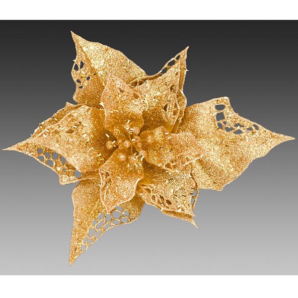 Пуансеттия ажурная блестящая золотая, 17 см
