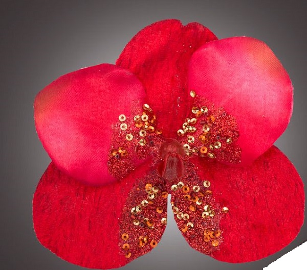 Орхидея 'Модный бархат' красная с бисером на прищепке 14 см