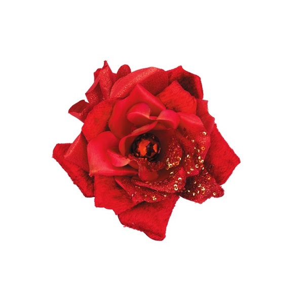 Роза 'Винтажный бархат' красная с центральным рубиновым стразом на прищепке, d 15 см