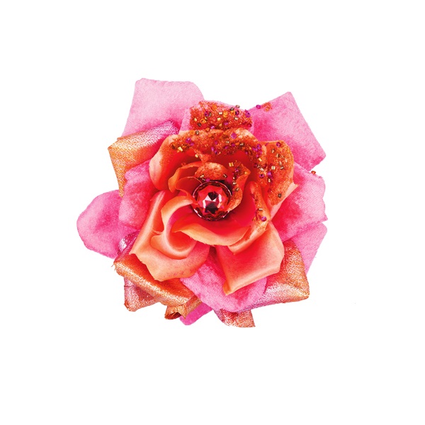 Роза  'Винтажный бархат' розовая с центральным розовым кристаллом на прищепке, d 15 см